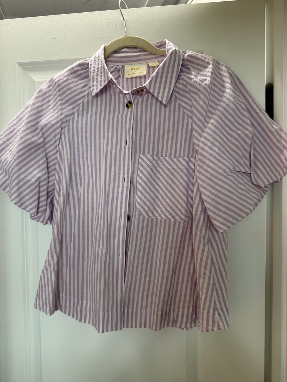 Maeve Lavender and White Striped Button-Front Blouse